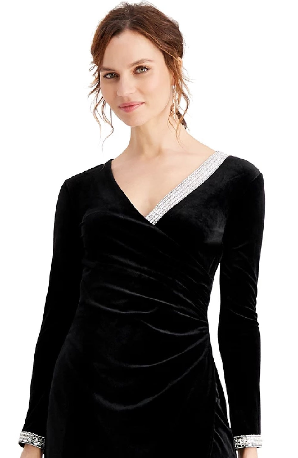 Vestido envelope falso com detalhes de veludo MSK feminino, preto, tamanho extragrande