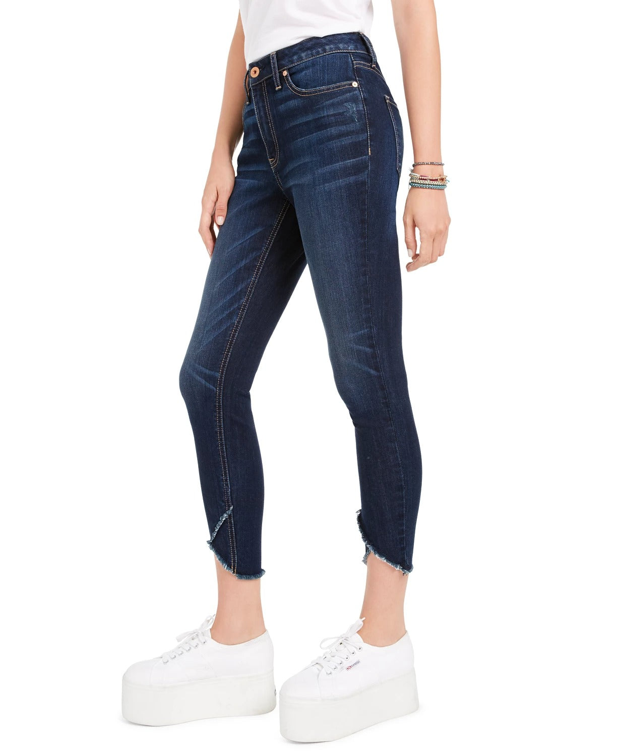 Calça jeans skinny American Rag Juniors de cintura alta e barra crua, tamanho 9, azul