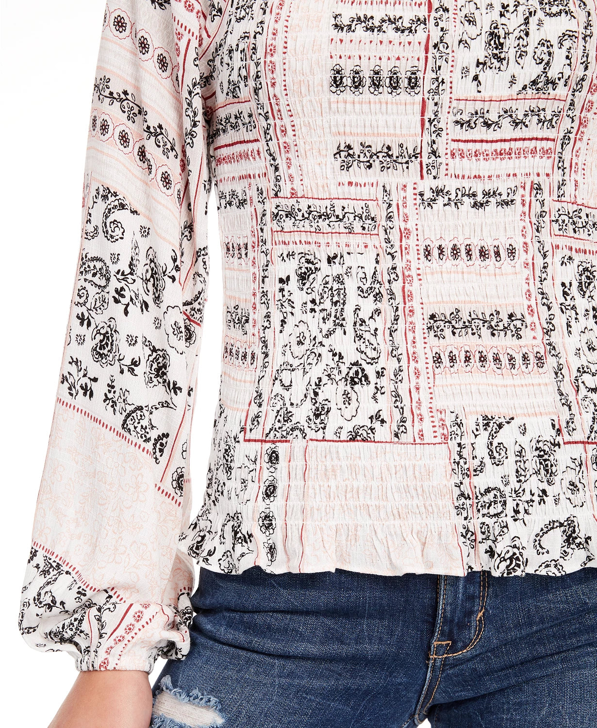 Blusa estampada American Rag Junior com mangas curtas e babados, tamanho X-S