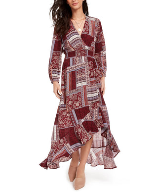 Vestido longo estampado American Rag Junior's Surplice vermelho escuro tamanho pequeno