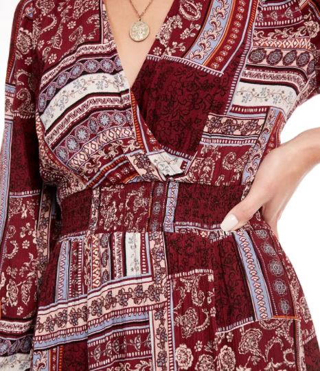 Vestido longo com sobrepeliz estampado American Rag Junior, vermelho escuro, tamanho X-S