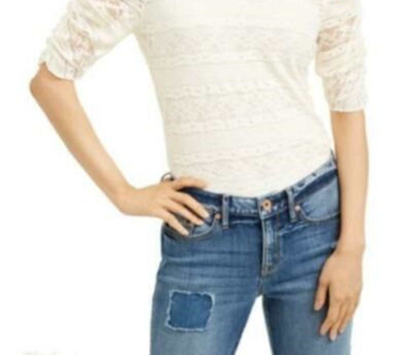 Blusa de renda com amarração nas costas da American Rag Juniors, tamanho pequeno, branca