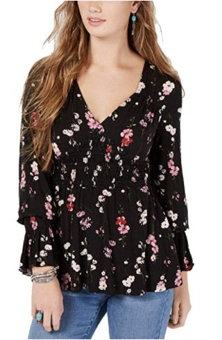 Top American Rag Junior com babados e mangas amarradas, preto, tamanho pequeno