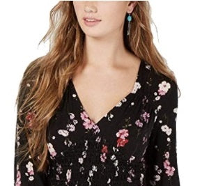 Top American Rag Junior com babados e mangas amarradas, preto, tamanho pequeno