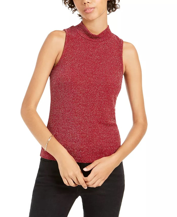 Camiseta de gola alta em lurex Planet Gold Juniors, tamanho extra grande, vermelha