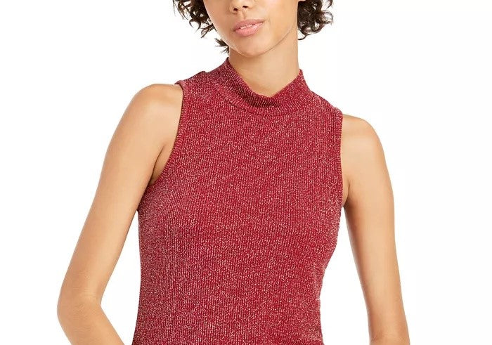 Camiseta de gola alta em lurex Planet Gold Juniors, tamanho extra grande, vermelha