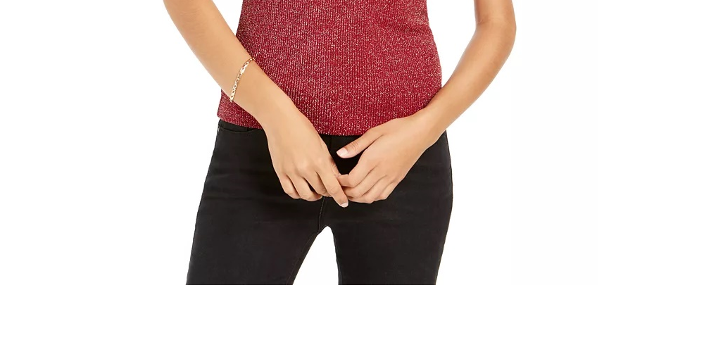 Camiseta de gola alta em lurex Planet Gold Juniors, tamanho extra grande, vermelha