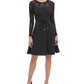 Vestido Tommy Hilfiger Feminino com Manga de Renda e Ajuste Flare, Preto, Tamanho 8