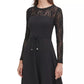 Vestido Tommy Hilfiger Feminino com Manga de Renda e Ajuste Flare, Preto, Tamanho 8
