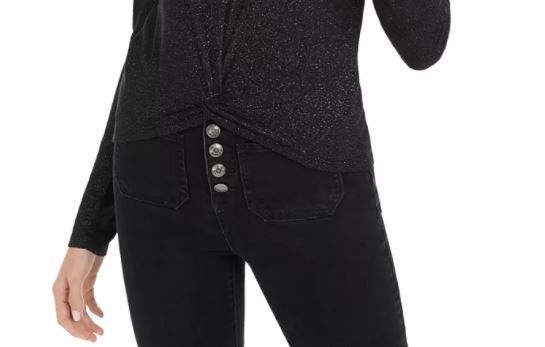 Planet Gold Junior's Twist Front Sparkly Ribbed Top Preto Tamanho Médio