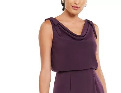 Vestido feminino Adrianna Papell Bluson com decote careca, roxo escuro, tamanho 8