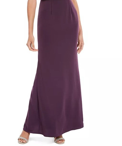 Vestido feminino Adrianna Papell Bluson com decote careca, roxo escuro, tamanho 8