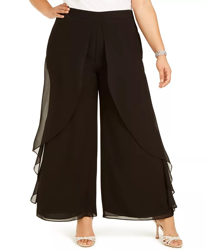 Calça social feminina Adrianna Papell Plus Chiffon, preta, tamanho 22