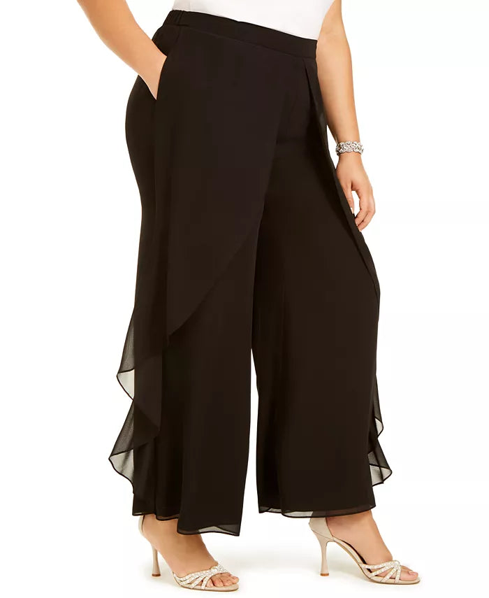 Calça social feminina Adrianna Papell Plus Chiffon, preta, tamanho 22
