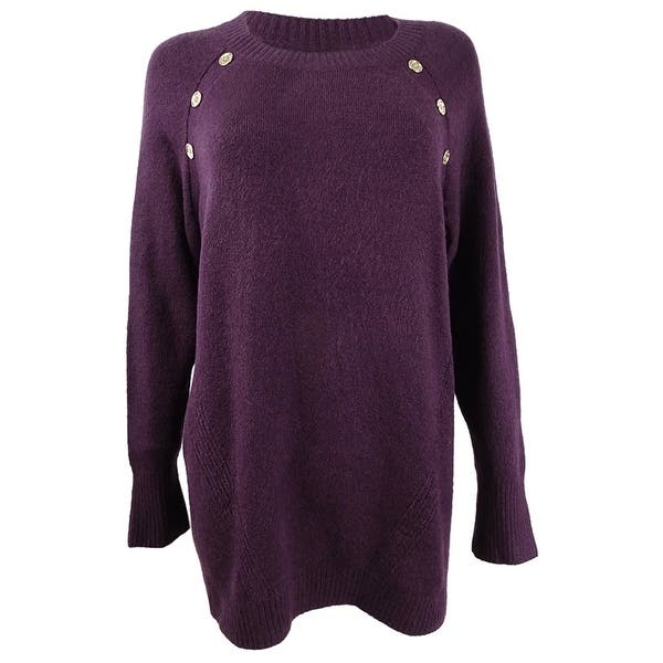 Suéter Calvin Klein Feminino Gola Redonda com Detalhe de Botão Roxo Tamanho Médio