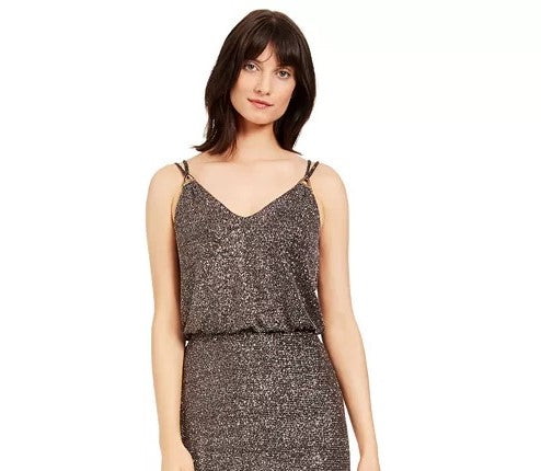 Blusa feminina metálica Calvin Klein, tamanho 6, cor carvão