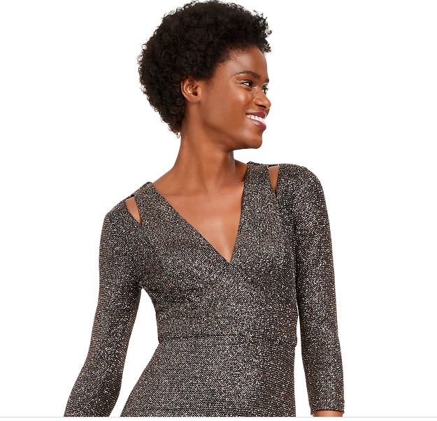 Vestido Calvin Klein Feminino com Lantejoulas e Recorte nos Ombros Preto Multicolorido Carvão Tamanho 6