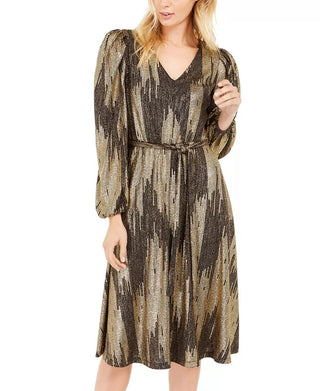 Vestido Calvin Klein Feminino de Malha com Cinto e Glitter Cinza Tamanho 14