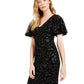 Vestido Calvin Klein Feminino de Veludo com Lantejoulas e Relevo, Preto, Tamanho 8