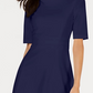 Vestido Calvin Klein Feminino Manga Cotovelo com Detalhe de Ilusão Azul Marinho Tamanho 2