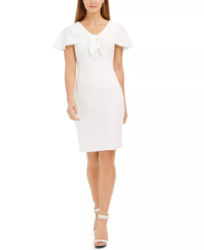 Vestido tubinho capelete com amarração frontal Calvin Klein feminino, branco, tamanho 16