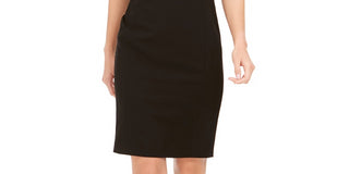 Vestido justo com acabamento em pérolas imitação Calvin Klein feminino, preto, tamanho 2