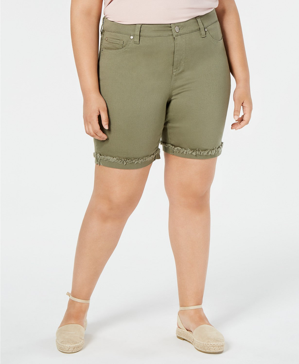 Bermuda feminina plus size desfiada, rosa, da Celebrity, verde brilhante, tamanho 18