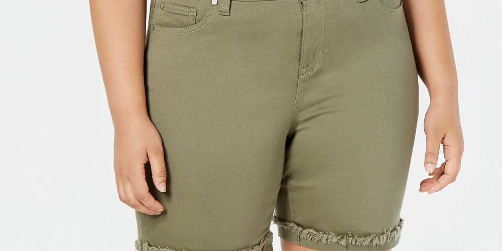 Bermuda feminina plus size desfiada, rosa, da Celebrity, verde brilhante, tamanho 18