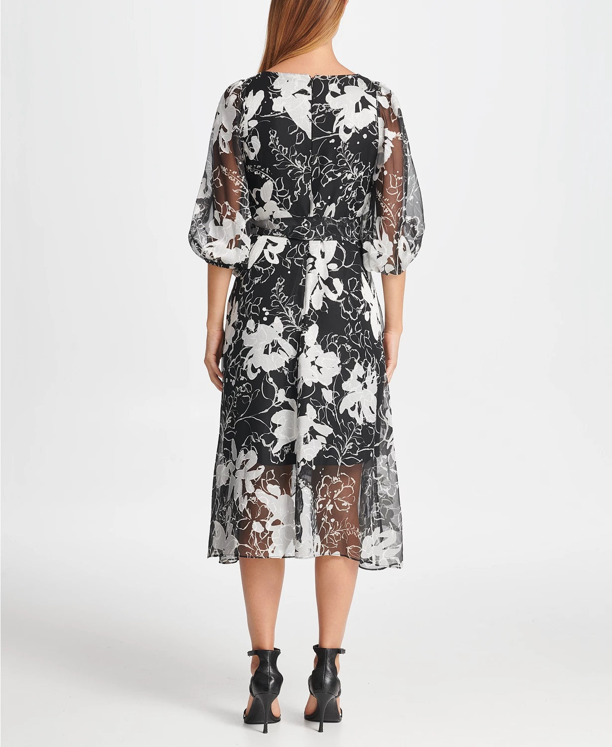 Vestido longo feminino DKNY Satin Burnout, cor carvão, tamanho 2