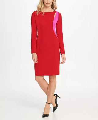 Vestido tubinho com recorte bicolor feminino DKNY, tamanho médio, vermelho, 14