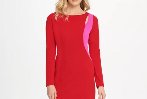 Vestido tubinho com recorte bicolor feminino DKNY, tamanho médio, vermelho, 14