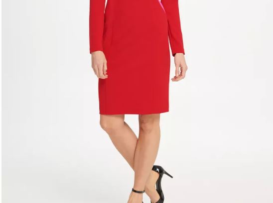 Vestido tubinho com recorte bicolor feminino DKNY, tamanho médio, vermelho, 14