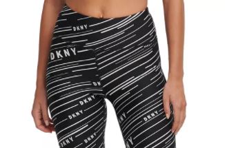 Leggings femininas estampadas de cintura alta DKNY, pretas, tamanho pequeno