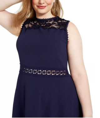 Speechless Women's Trendy Plus Lace Trim A Line Dress Dark Blue Size 14