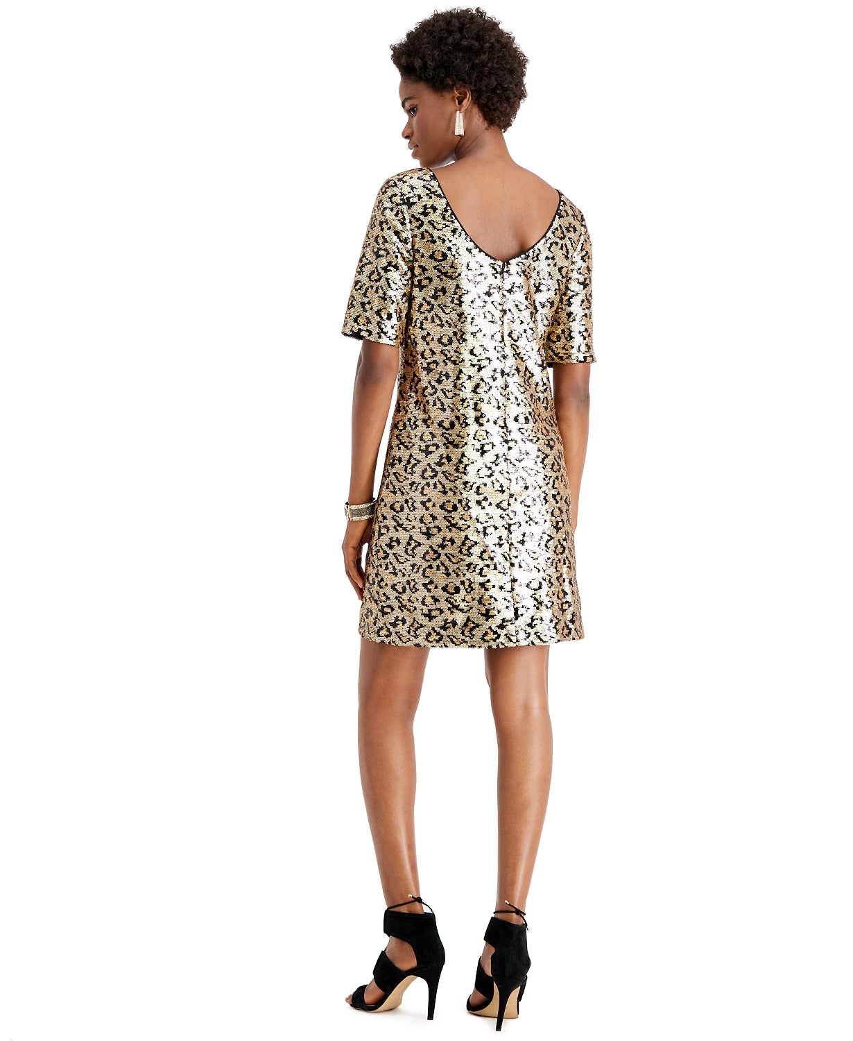Vestido tubinho com lantejoulas e leopardo Betsey Johnson feminino, amarelo, tamanho 8