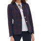 Tommy Hilfiger Blazer Xadrez Feminino com Cotoveleira Azul Tamanho 12