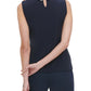 Tommy Hilfiger Blusa sem mangas com estampa em camadas feminina, azul escuro, tamanho grande