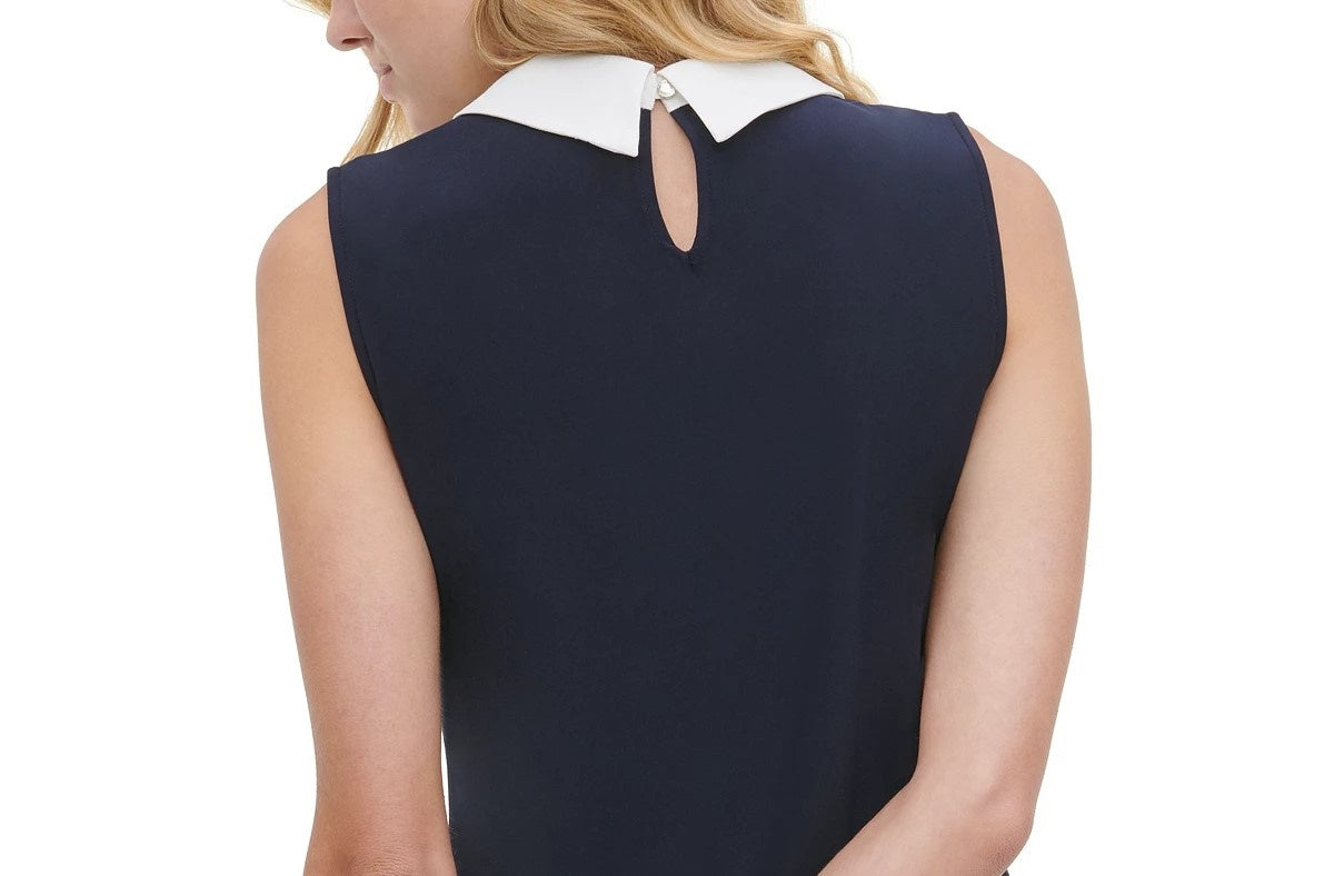 Tommy Hilfiger Blusa sem mangas com estampa em camadas feminina, azul escuro, tamanho grande