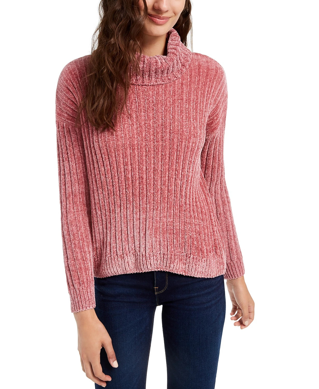 Suéter Hippie Rose Juniors Chenille Gola Alta Rosa Brilhante Tamanho Médio