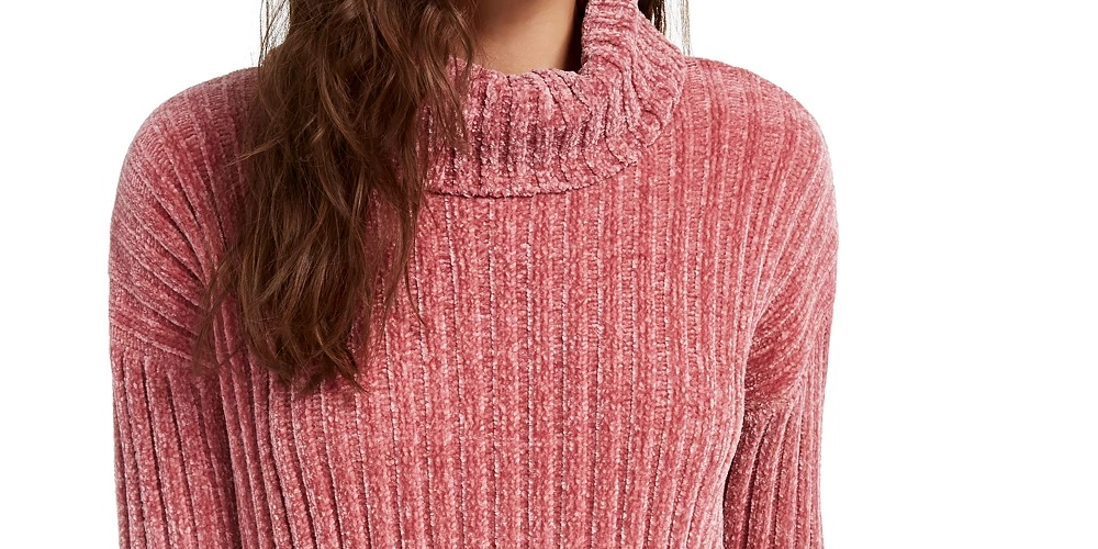 Suéter Hippie Rose Juniors Chenille Gola Alta Rosa Brilhante Tamanho Médio