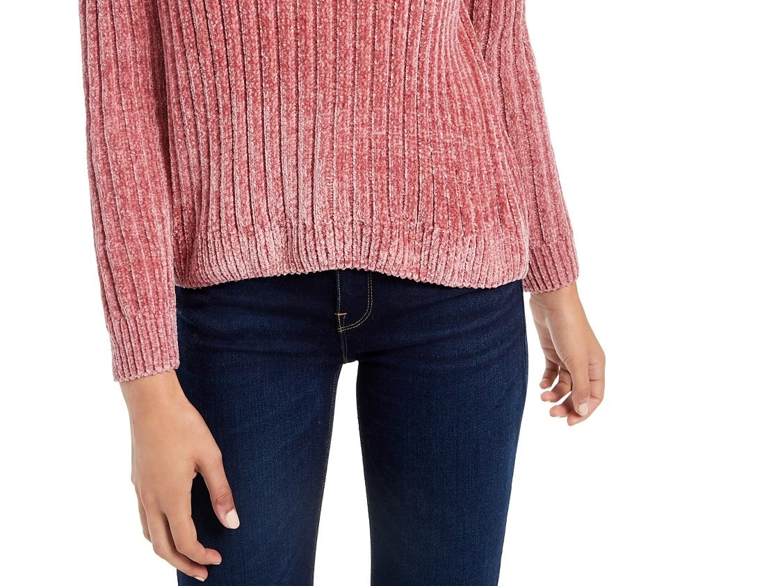 Suéter Hippie Rose Juniors Chenille Gola Alta Rosa Brilhante Tamanho Médio