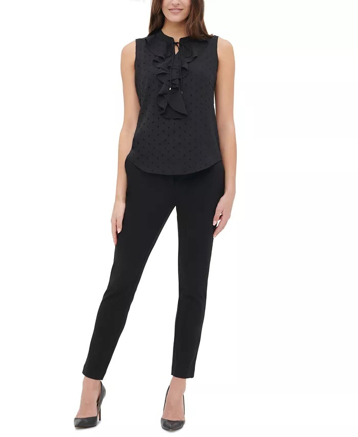 Tommy Hilfiger Blusa Feminina Estampada com Babados e Bolinhas Preta Tamanho P