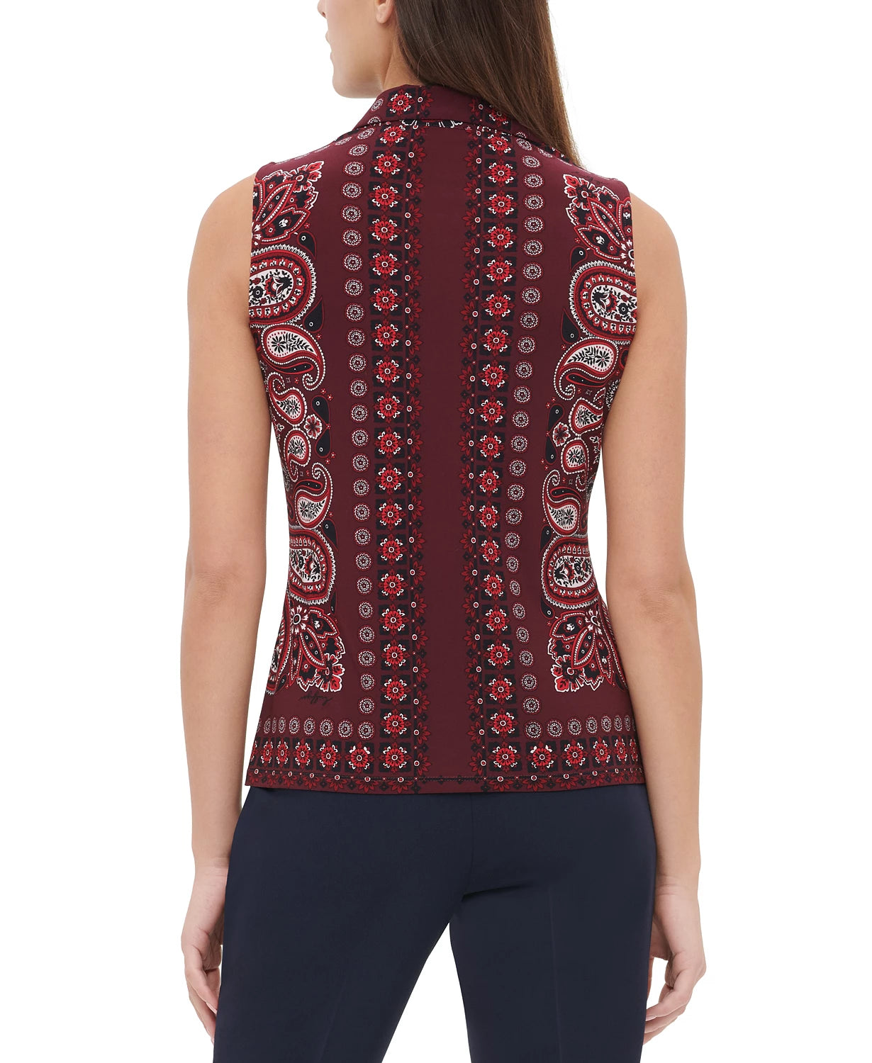 Blusa feminina Tommy Hilfiger com botões e gola Paisley, vermelha, tamanho X-G