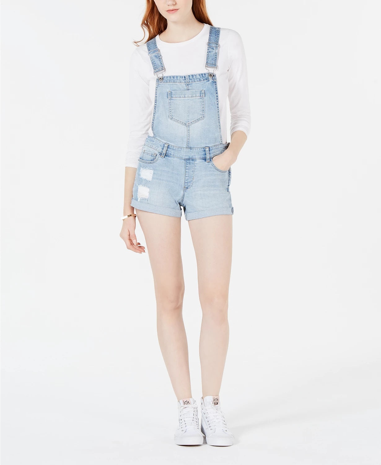 Macacão jeans com punho Dollhouse Juniors, azul médio, tamanho 7