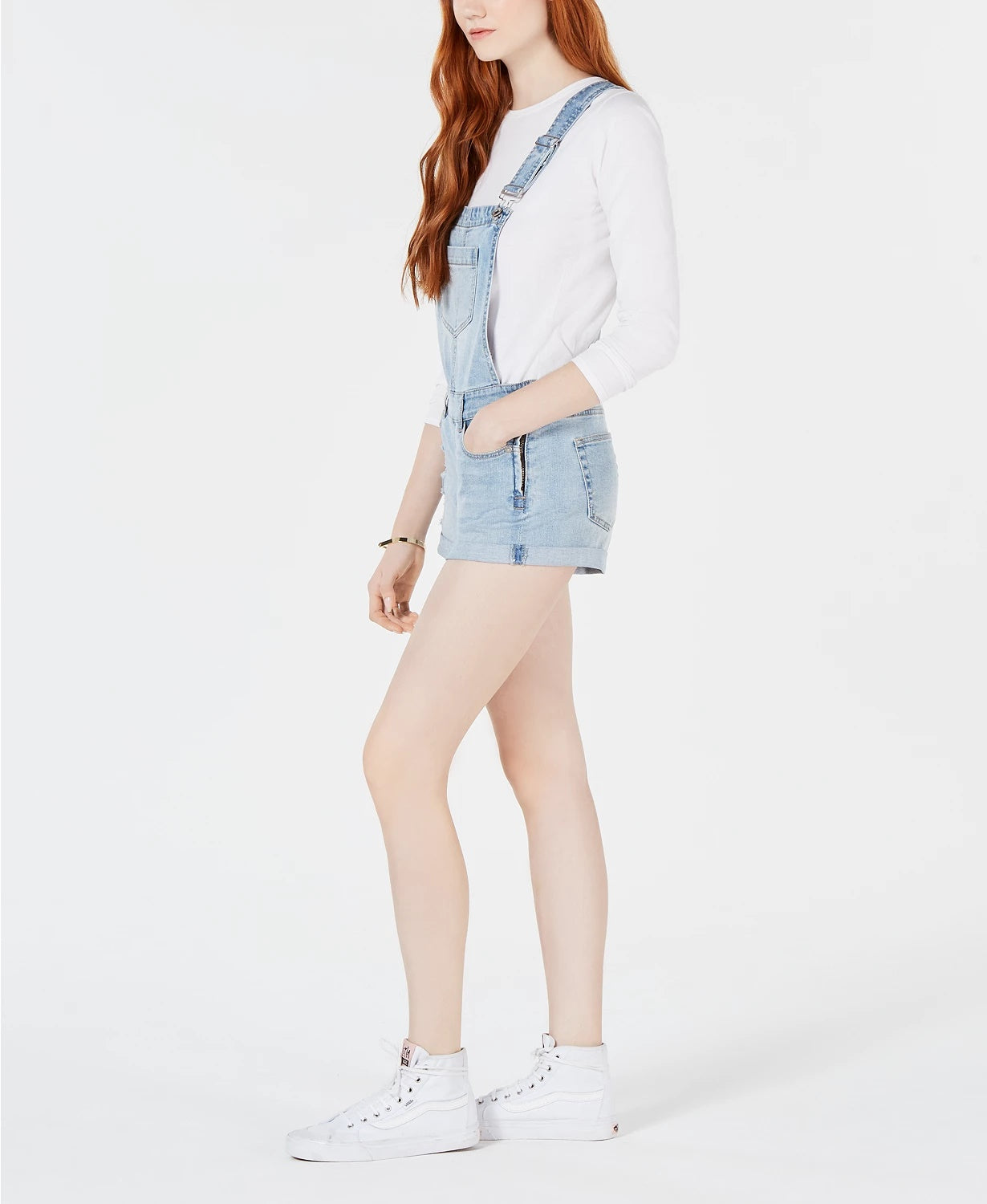 Macacão jeans com punho Dollhouse Juniors, azul médio, tamanho 9