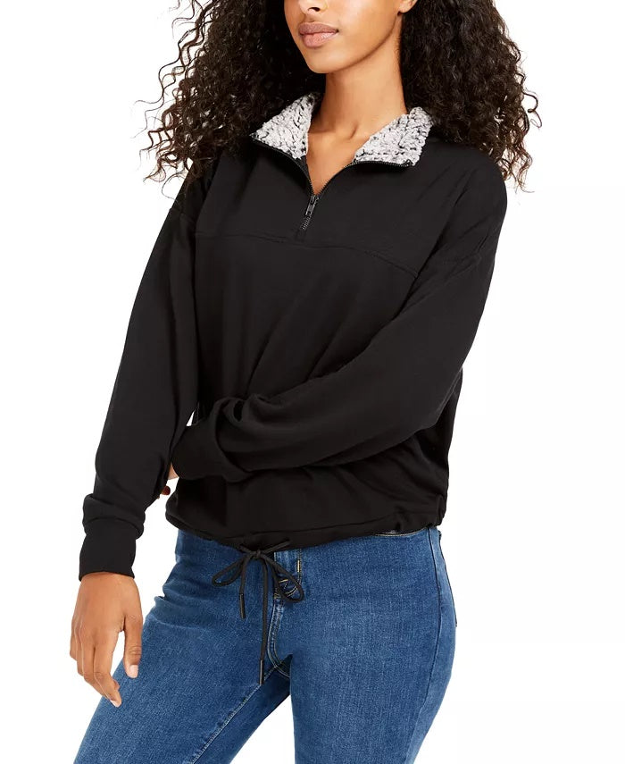 Moletom Hippie Rose Juniors com forro Sherpa e zíper de um quarto, preto, tamanho extra grande