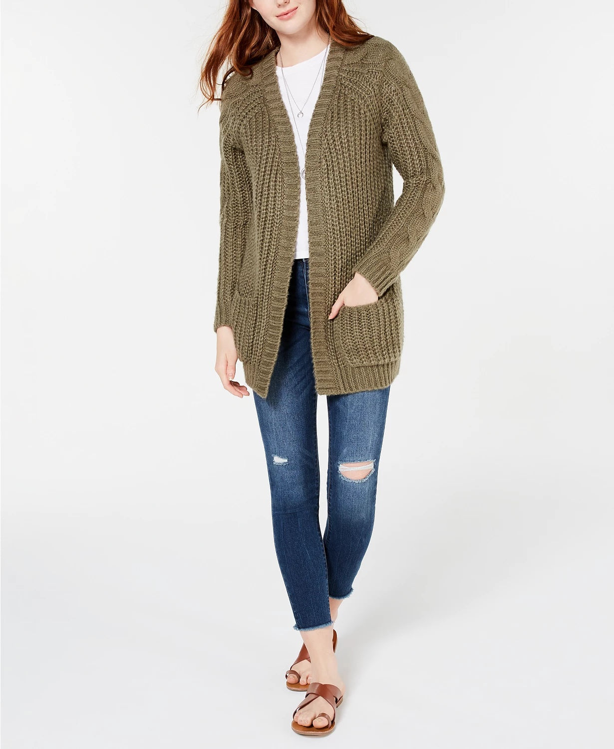 Cardigan de malha trançada Hippie Rose Junior marrom tamanho extragrande