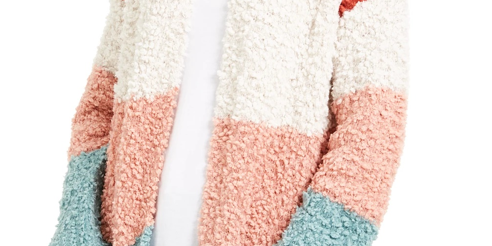Cardigan Hippie Rose Juniors aconchegante com blocos de cores vermelho escuro, tamanho pequeno