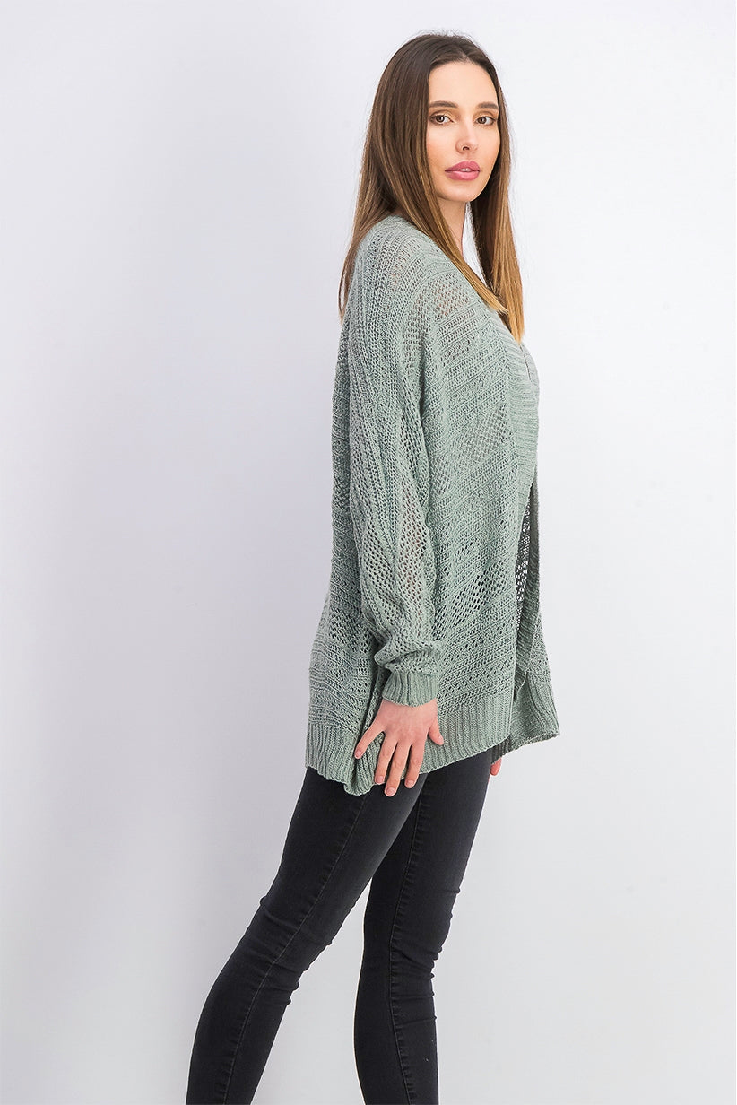 Cardigan Hippie Rose Juniors Texturizado Manga Dolman Verde Médio Tamanho P