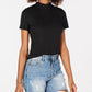 Blusa de gola alta Hippie Rose Juniors em malha canelada, preta, tamanho médio